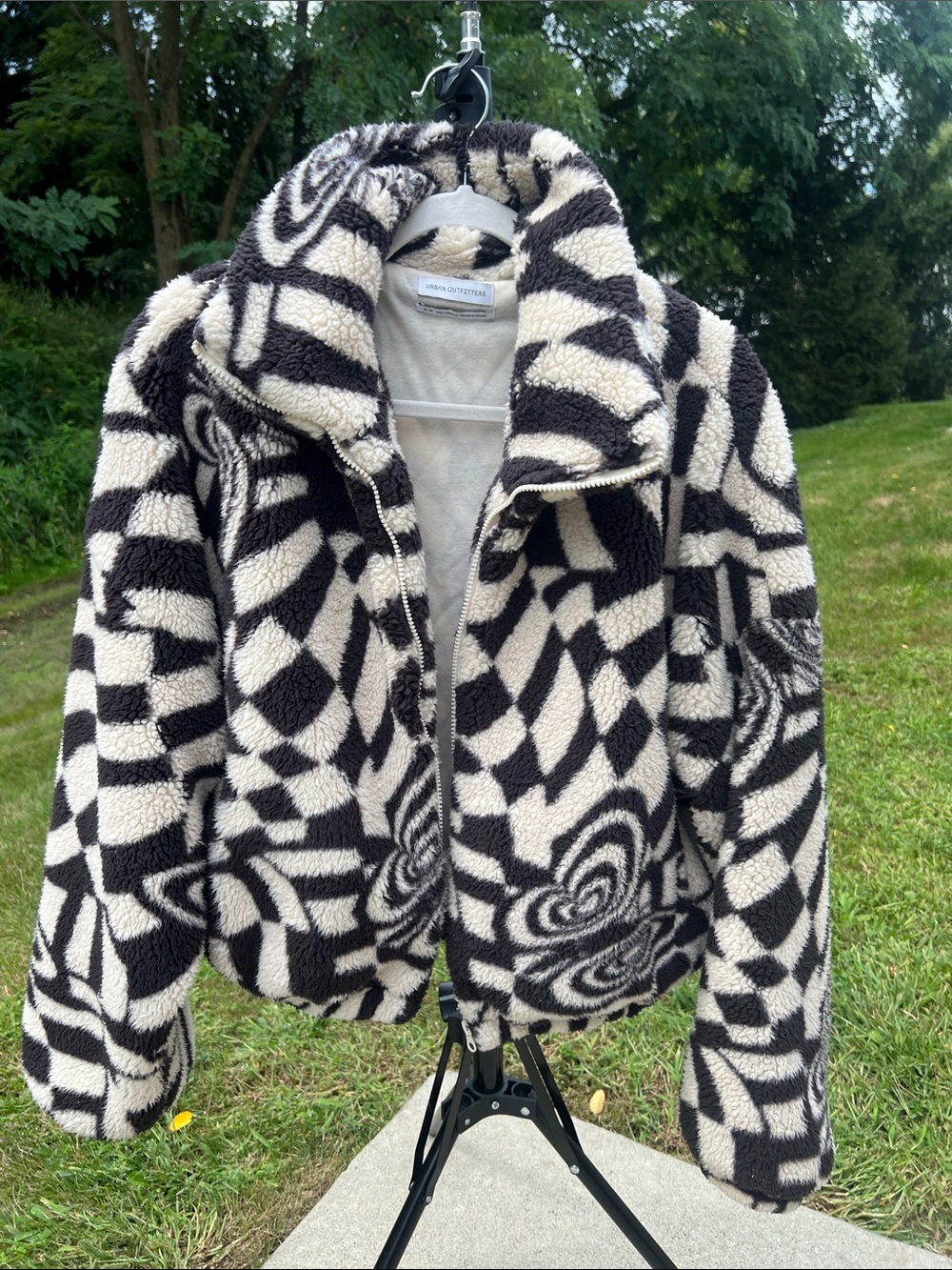 Urban Outfitters Olivia Print Sherpa Jacket Butterfly Mod Checkered Fleece